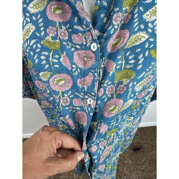 Natural Life Kelly Women's OS Oversized Boxy SS Kimono Top Heathered Blue Floral - Picture 4 of 9